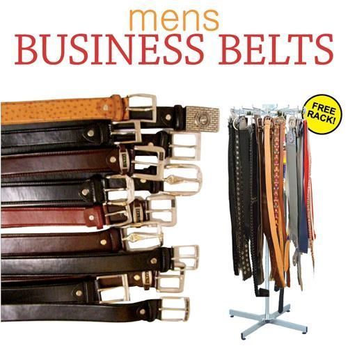 ''144pc Mens LEATHER Business BELTs  With Rack, #114-5000''
