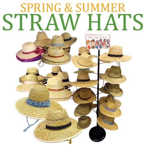 ''SUMMER STRAW HATS 96 PC ASSORTMENT WITH SPINNER RACK, #114-A08599-96''