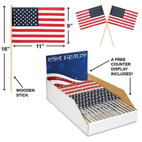 ''240pc USA FLAG with wood stick Display, #2-FLAGW-DSP''