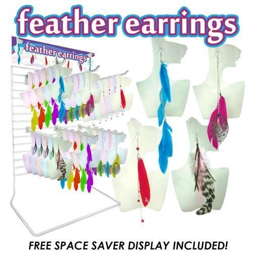 ''96pc Feather EARRINGS Counter Display, #26-1043''
