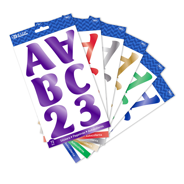 ''BAZIC 2'''' Metallic Color Alphabet & Numbers STICKERS (72/Pack) #3822''
