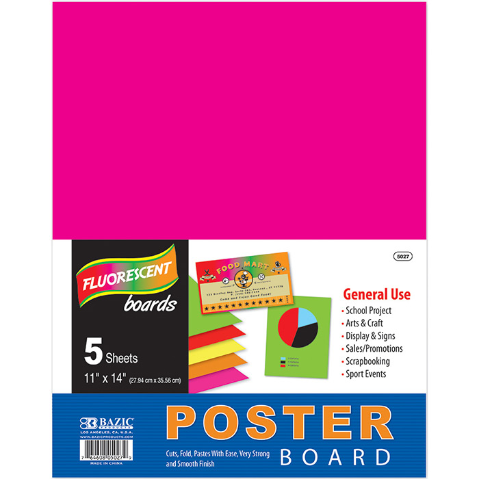 ''BAZIC 11'''' X 14'''' Multi Color Fluorescent POSTER Board (5/Pack) #5027''