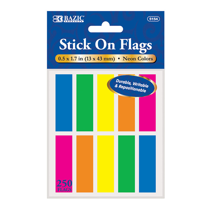 ''BAZIC 25 Ct. 0.5'''' X 1.7'''' Neon Color Coding FLAGs (10/Pack) #5154''