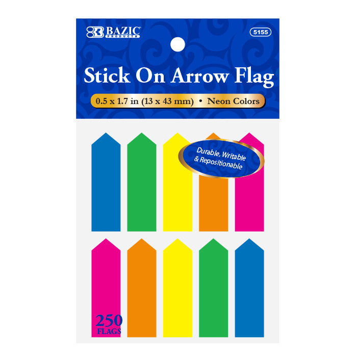 ''BAZIC 25 Ct. 0.5'''' X 1.7'''' Neon Color Arrow FLAGs (10/Pack) #5155''