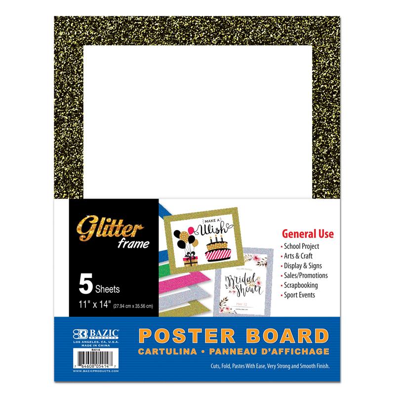 ''BAZIC 11'''' X 14'''' White POSTER Board w/Glitter Frame (5/Pack) #5414''