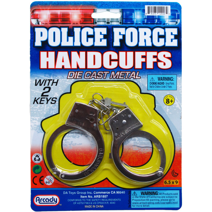 ''3.5'''' DIE CAST METAL TOY HANDCUFFS ON BLISTER CARD''