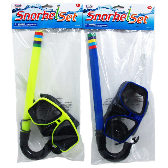 ''13.5'''' SNORKEL&GOGGLE SET IN POLY BAG W/HEADER, 4ASSRT CLRS''