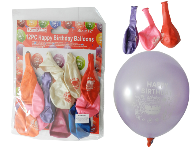 ''12PC 12'''' Happy Birthday BALLOONs 3.2g each, assorted colors , #15323''