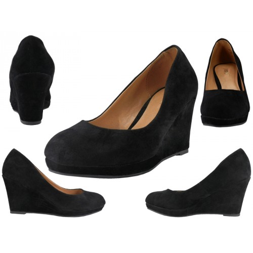 Women's Micro Suede 3 Inches Wedge SHOES ( Black Color )