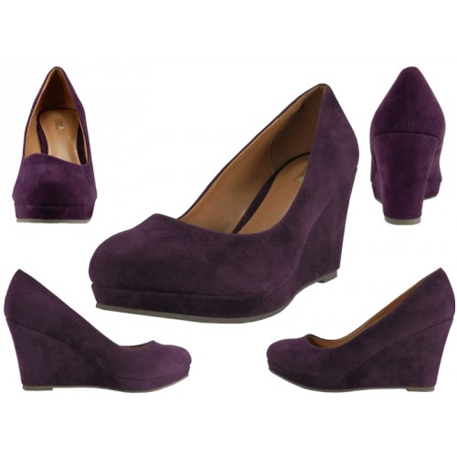 Women's Micro Suede 3 Inches Wedge SHOES ( Purple Color )