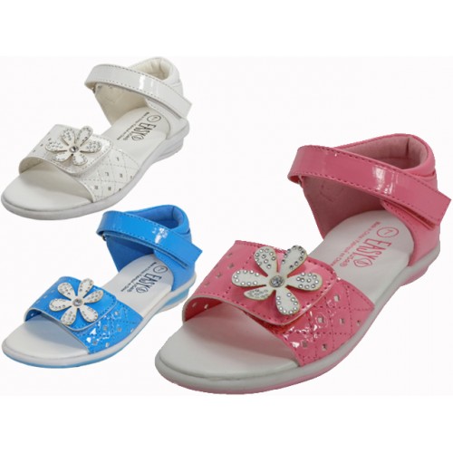 ''Toddler's ''''EasyUSA'''' Velcro Top and Side With Flower Top SANDALS ( Asst. White, Light Blue And Pin