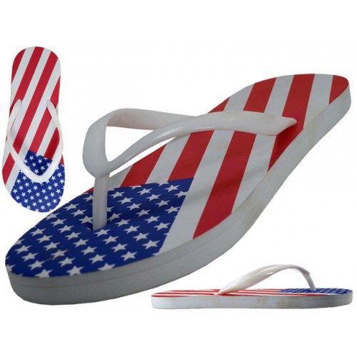 ''Women's ''''EasyUSA'''' US FLAG Print On Top Fip Flops Sandals ( White Out Sole )''