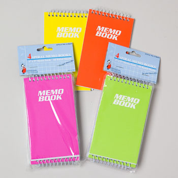 MEMO BOOK 60SHEET 3X5 4PK 5ASST COLOR COMBOS TOP SPIRAL BOUND #G7041N