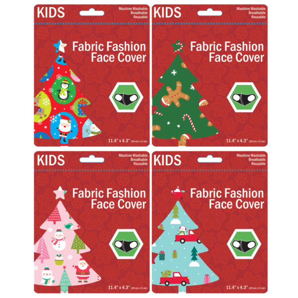 Kids CHRISTMAS Theme Washable Face Masks 4 Asst