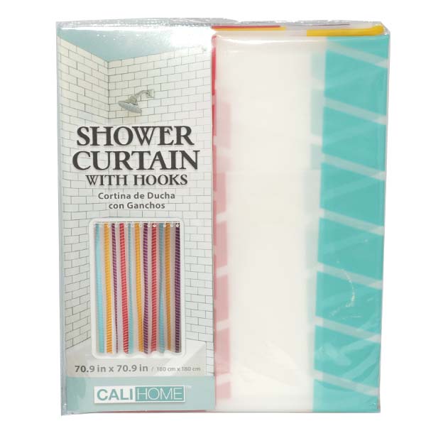 Cali-Home Shower CURTAIN & Hooks 70x70.9 #NSI-73243-24